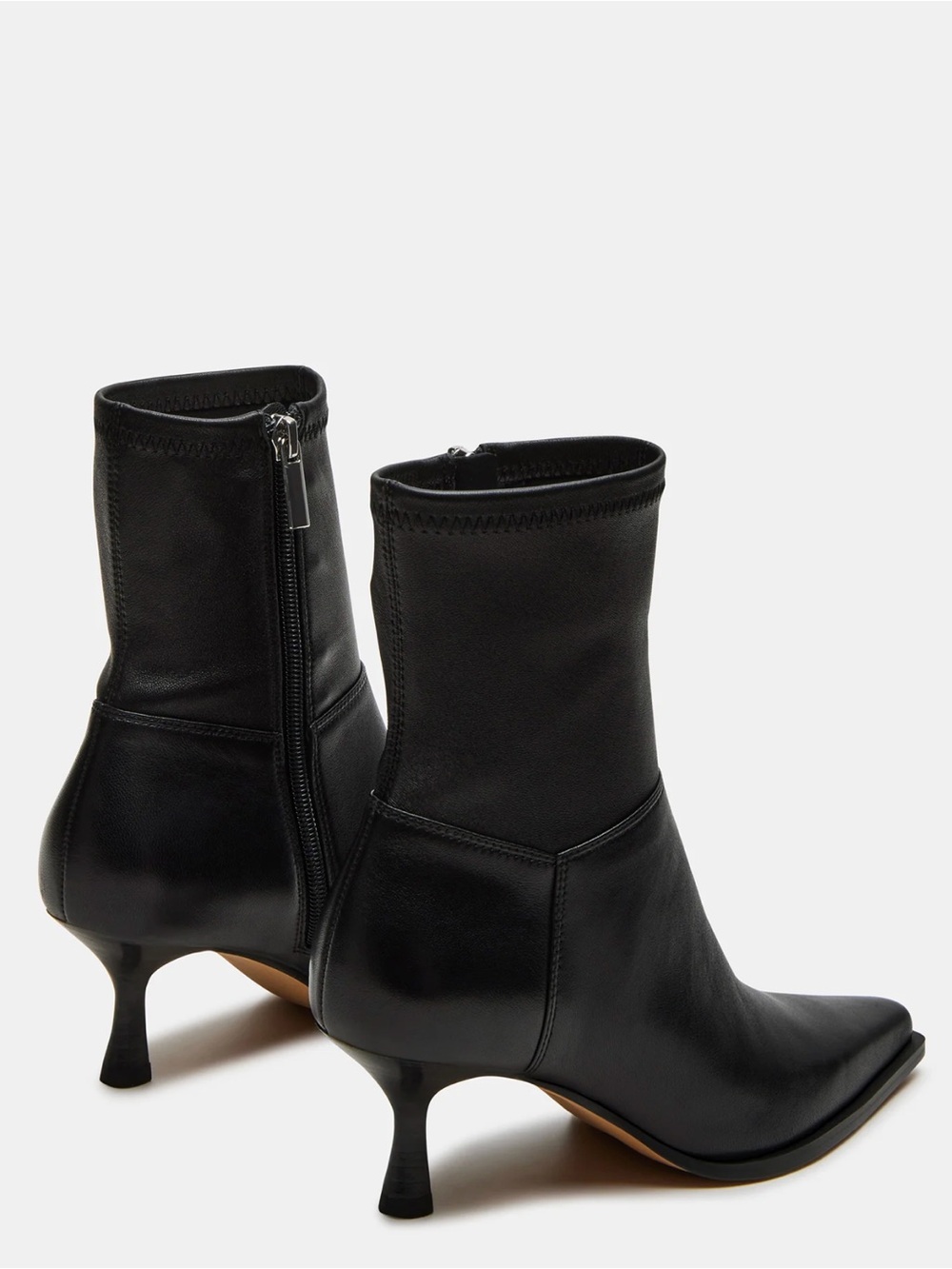 Steve Madden Stasia Black Pointed Leather Ankle Boots with Side Zip - Picture 4 of 10
